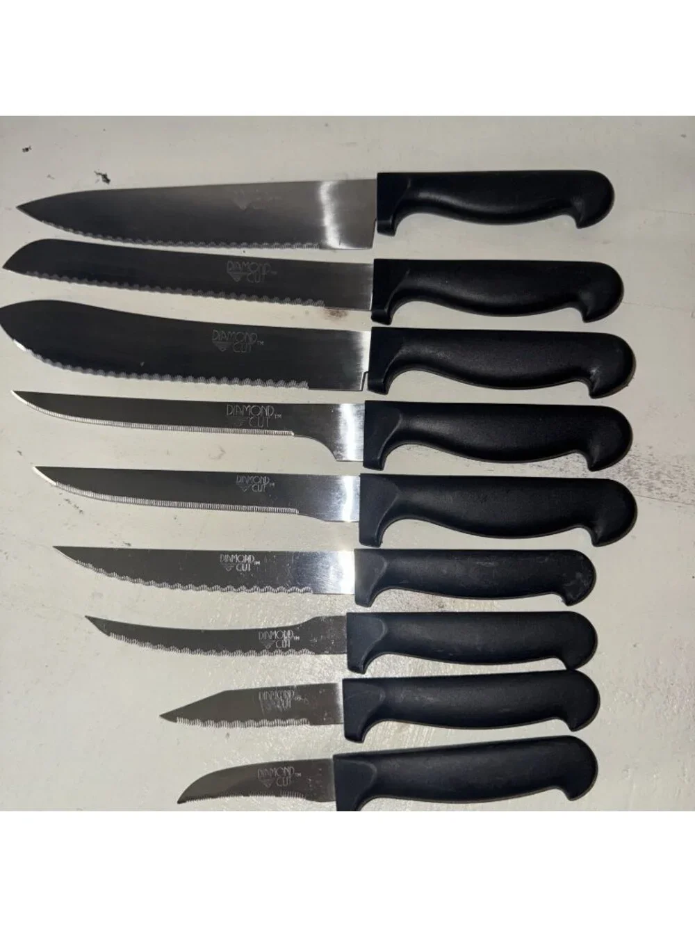 9 Piece Diamond Cut Knife Lot Chef Serrated Steak Kitchen Paring Knives